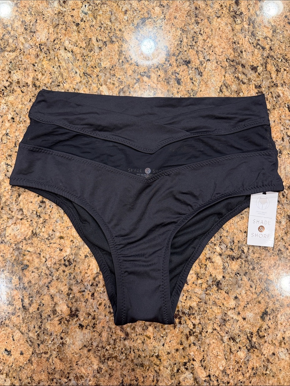 NWT Shade & Shore Black High Waist Hipster Bikini Bottom - Large